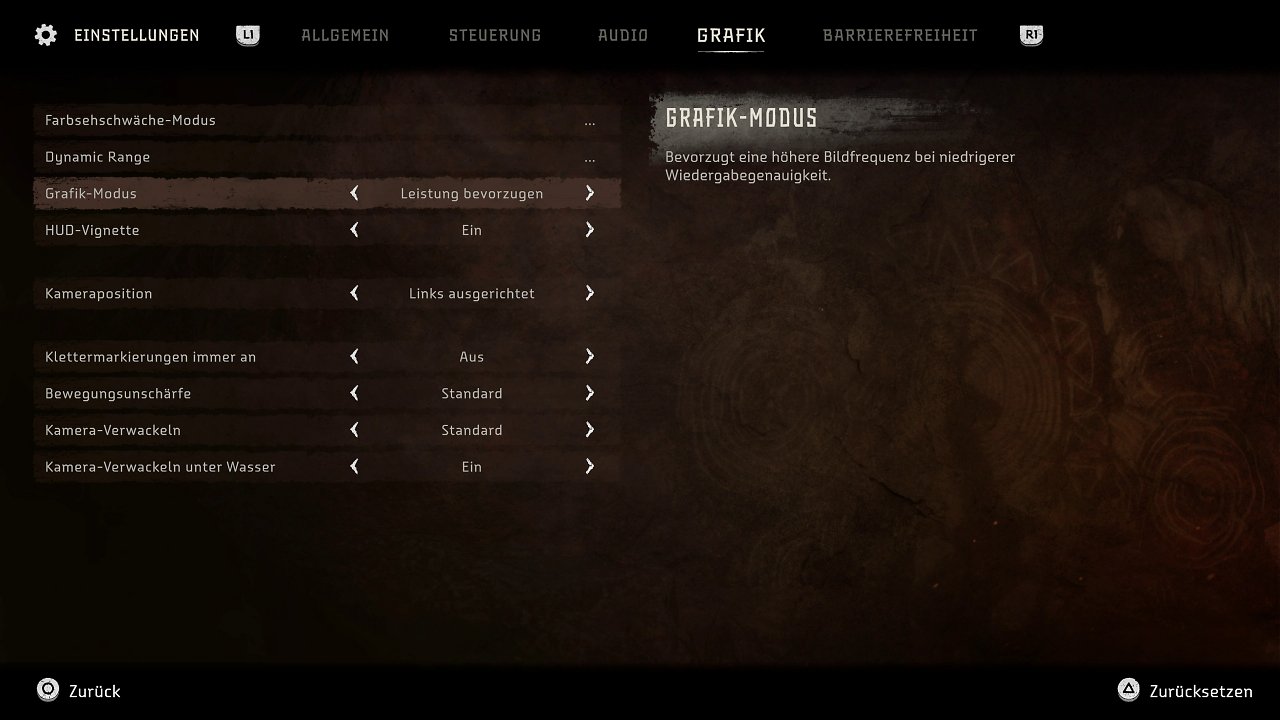 [06/11/2024] Grafikmenü zu Horizon Forbidden West mit der Standard-PS5