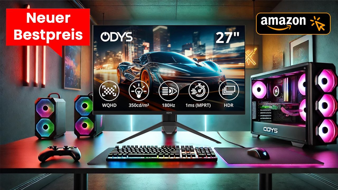 [30/11/2024] ODYS i27-Q-180 - 27 Zoll Gaming Monitor (69 cm Bildschirm, WQHD, 2.560x1.440 Pixel, 180 Hz, 1 ms Reaktionszeit (MPRT), Fast IPS Panel, FreeSync, HDMI, Display Port, 3,5mm Kopfhöreranschluss) Amazon Black Friday Angebot