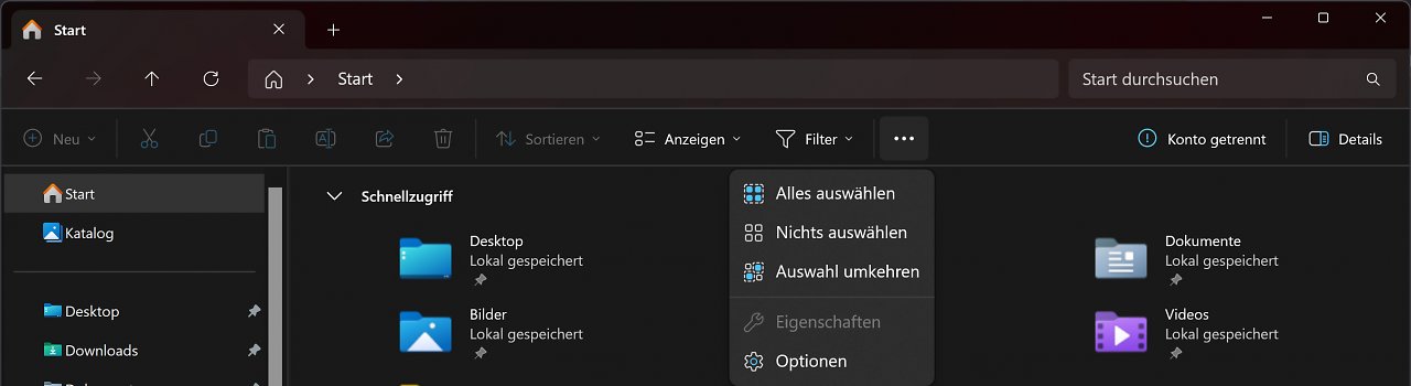 [03/11/2024] Normalerweise sollte sich das Dreipunktmenü - wie hier gezeigt - nach unten öffnen.
