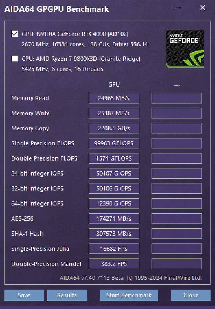 [17/12/2024] AIDA64 GPGPU Benchmark Geforce RTX 4090 MAX-OC
