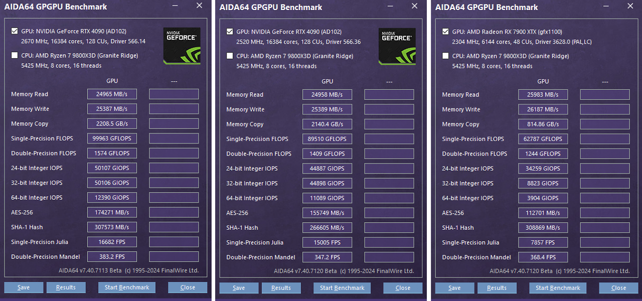 [19/12/2024] AIDA64 GPGPU Benchmark (synthetische Durchsatzmessung): Geforce RTX 4090 MAX-OC vs. Geforce RTX 4090 vs. Radeon RX 7900 XTX