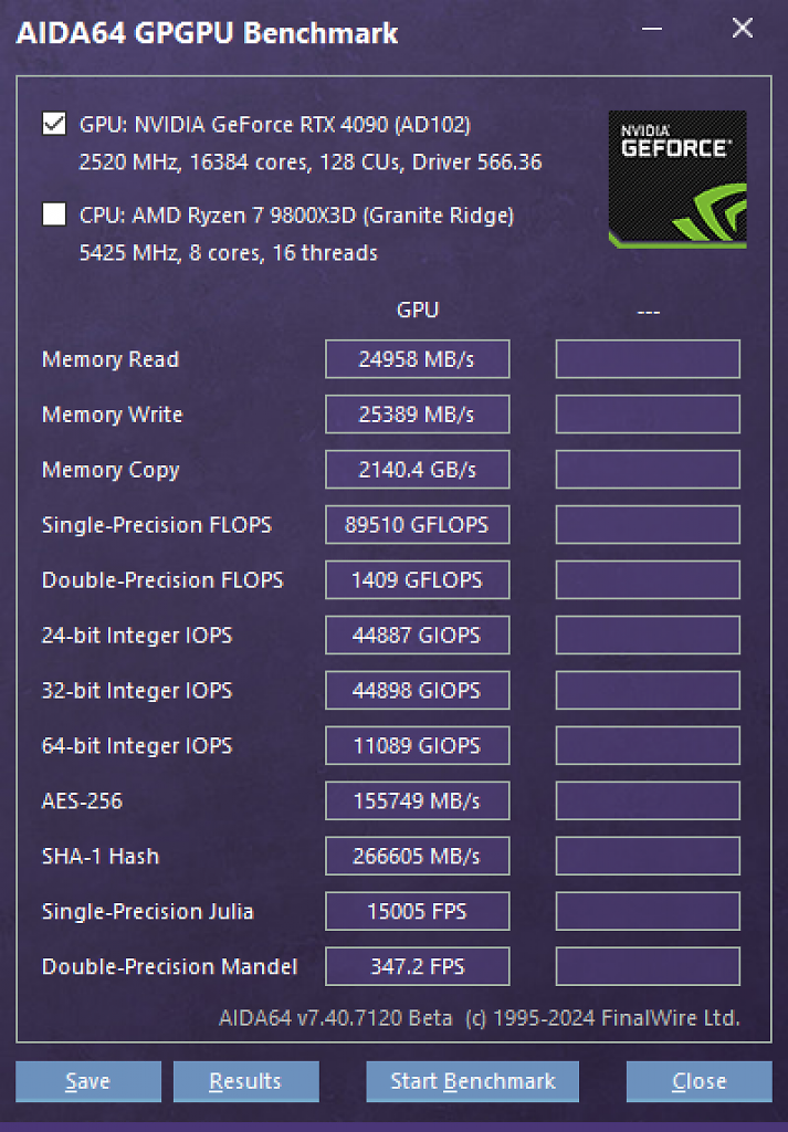 [17/12/2024] AIDA64 GPGPU Benchmark Geforce RTX 4090