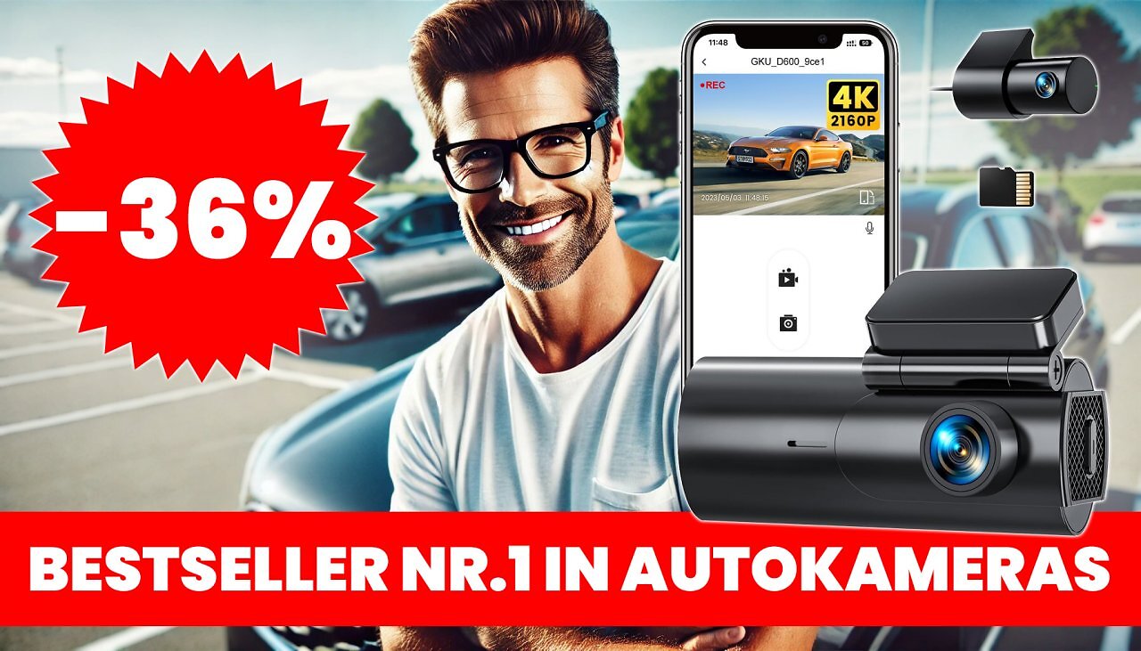 [19/12/2024] Augenzeuge immer dabei: 36 % Rabatt auf Topseller-4K-Dashcam – Front & Heck, WiFi, 64 GB SD