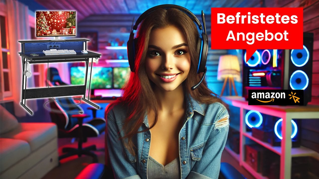 [18/12/2024] VASAGLE Schreibtisch, Gaming Tisch mit eingebauter Steckdosenleiste, Computertisch, mit Monitorständer für 2 Monitore, Schlafzimmer, 60 x 100 x 76 cm, ebenholzschwarz LWD191B56 Amazon Angebot