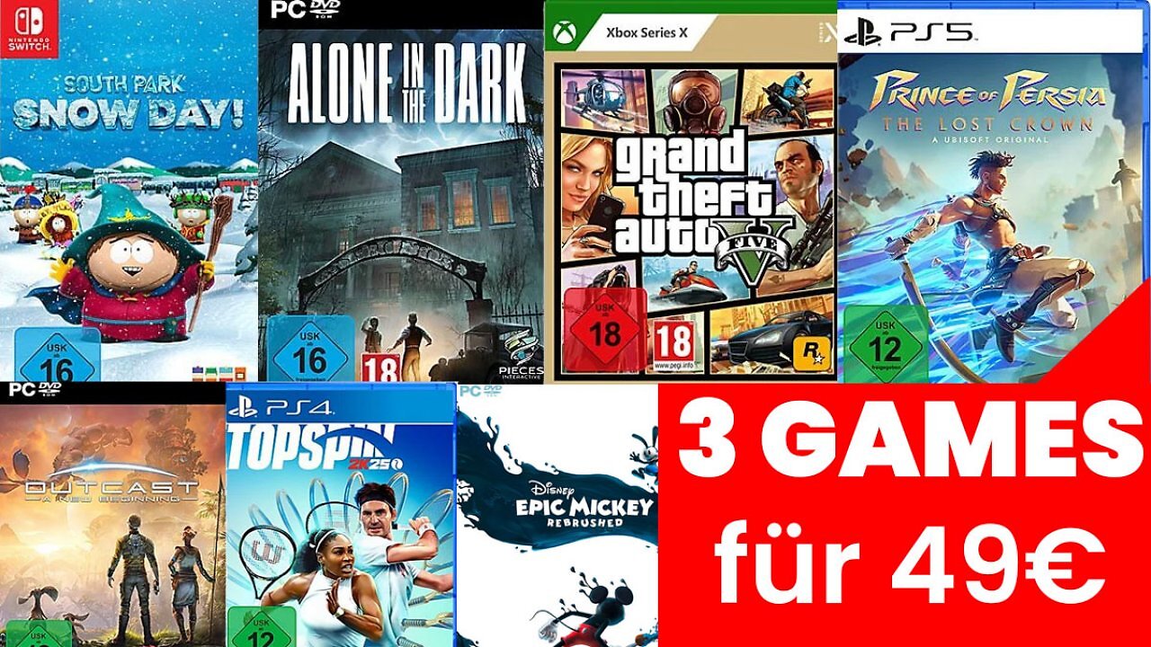 Bei Media Markt kann man 3 Spiele für insgesamt 49 Euro abstauben - PC, PS5, Xbox, PS4 und Switch sind dabei