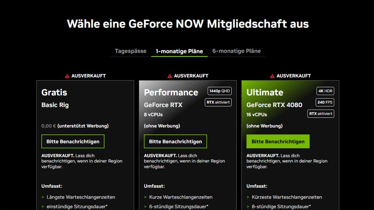 [31/01/2025] Wer ein Geforce-Now-Abo abschließen möchte, wird aktuell von einer 