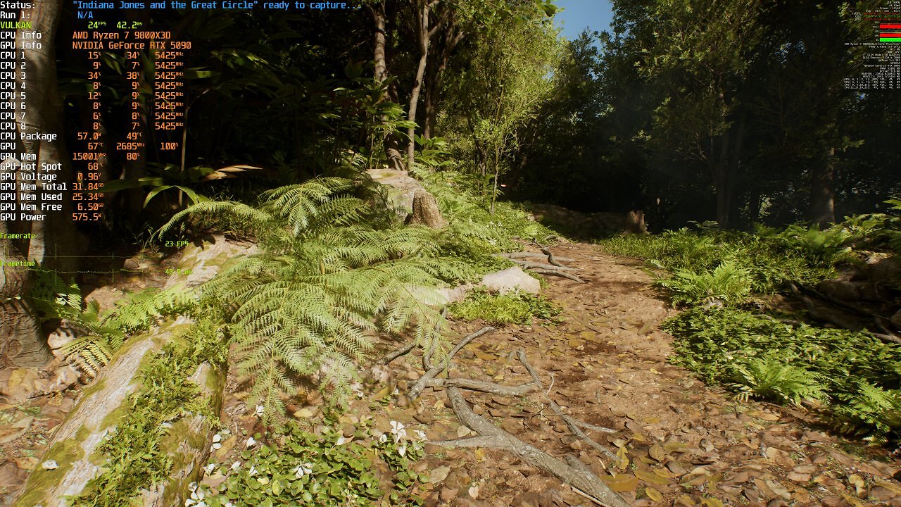 Geforce RTX 5090 OC VRAM Allocation 25 of 32 GiB Indiana Jones PT