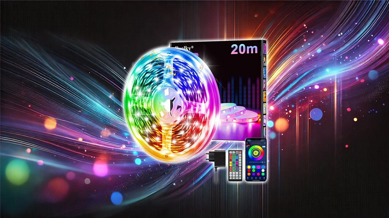 [23/01/2025] LED Strip Streifen 20m mit Fernbedienung & App & Musik Sync, RGB Lichterkette Dimmbar Farbwechsel, Leiste Band Stripes Bluetooth Selbstklebend für Zimmer Deko/Küche/Decke/Gaming/Party [Energieklasse A] Amazon Angebot