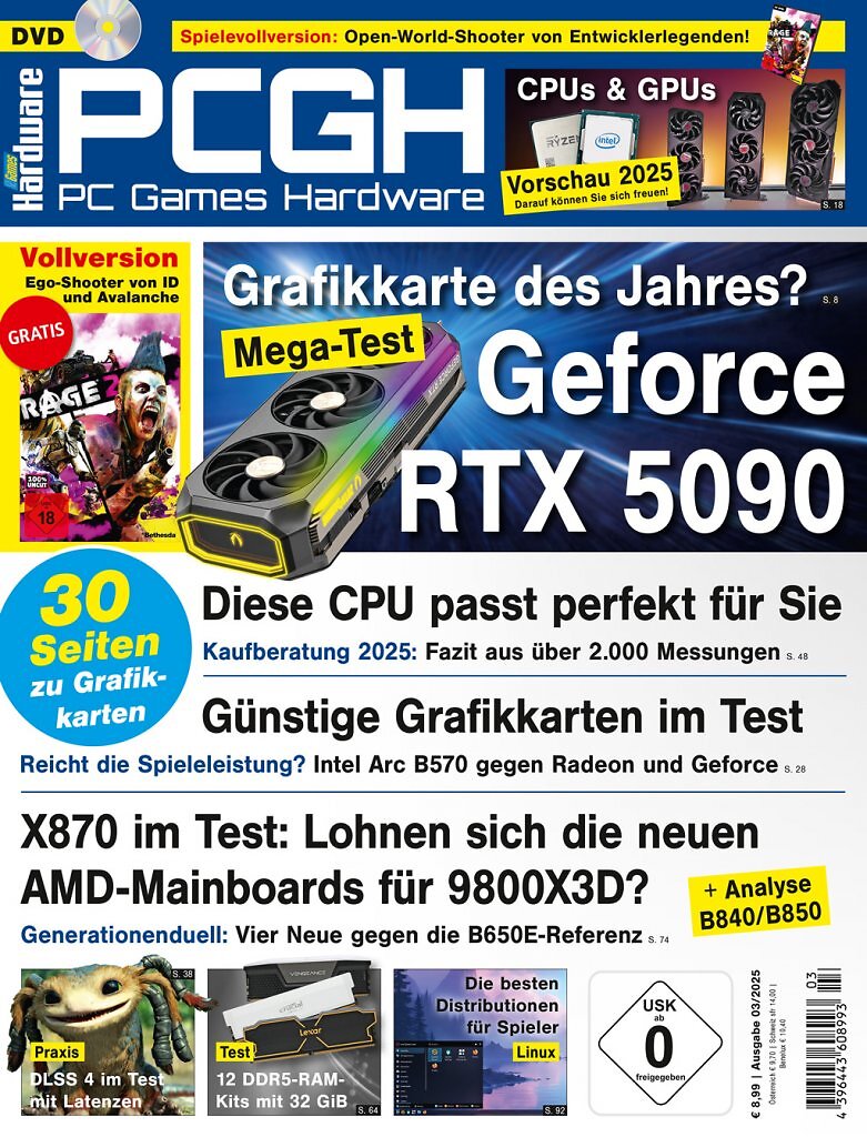 [31/01/2025] DVD-Cover der PCGH-Ausgabe 03/2025. Mit dabei ist Rage 2 als Steam-Key.