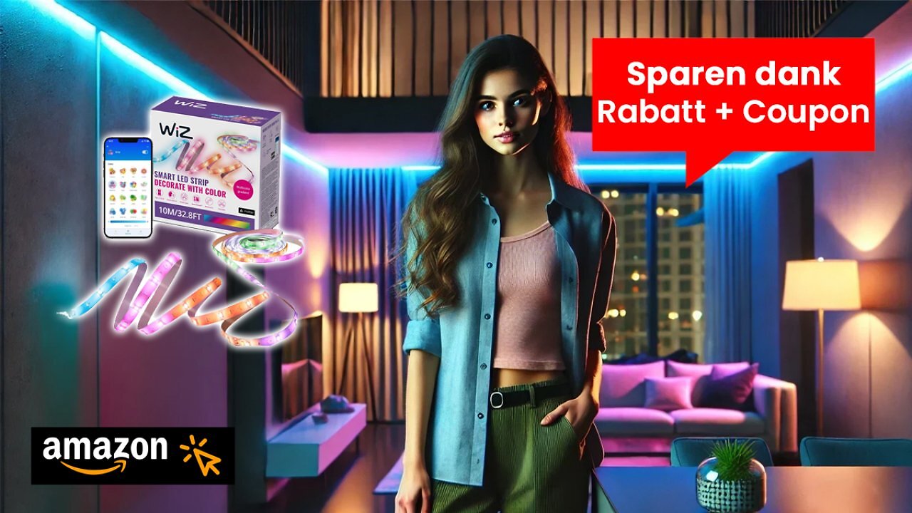 [08/01/2025] WiZ RGBIC LED Lightstrip - 10 m, 16 Mio. Farben + Weißtöne, dynamische Lichtszenen, verbindet sich mit Ihrem WLAN, Sprach- / App-Steuerung, funktioniert mit Google Home, Alexa und HomeKit Amazon Angebot