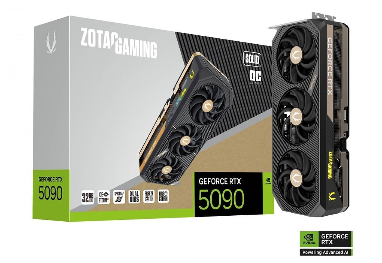 Geforce RTX 5090 Solid OC von Zotac mit Verpackung.
