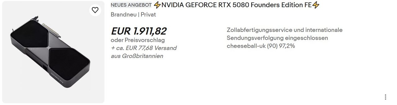 [30/01/2025] Kurz nach Release der Geforce RTX 5090 und 5080 führen Scalper bereits Angebote auf Ebay – zu unmoralischen Mondpreisen. (3)