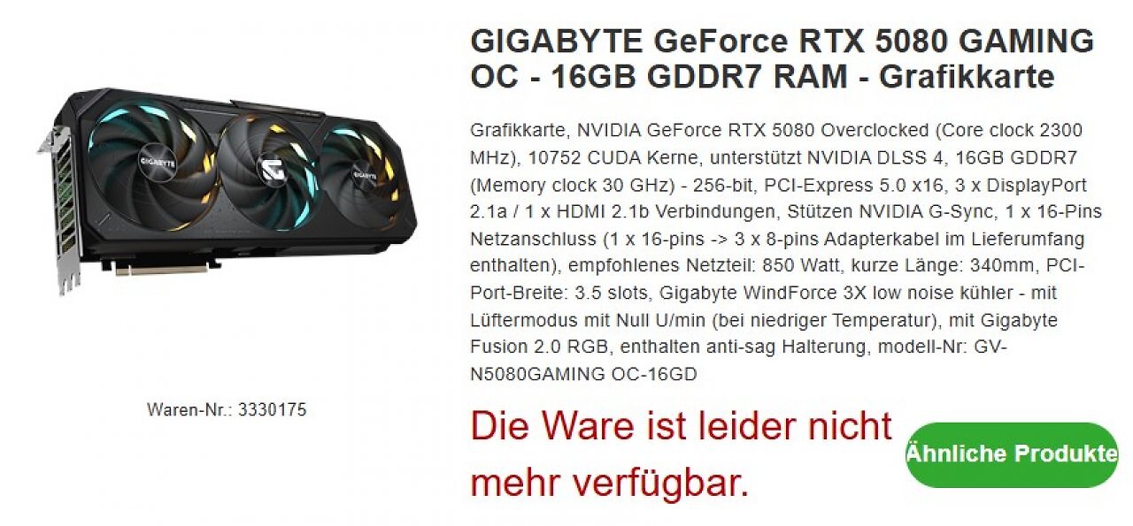 RTX 5080 bei Proshop.
