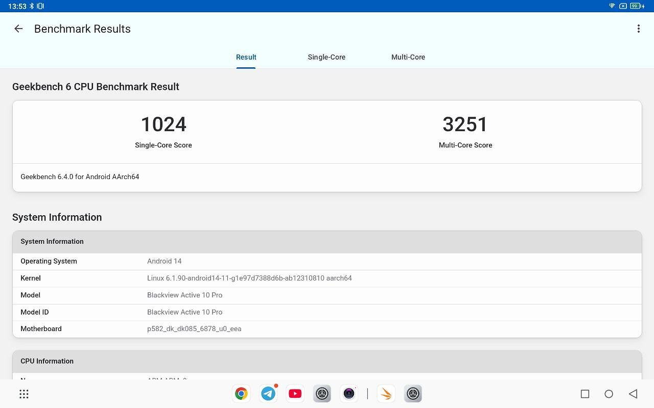 [19/02/2025] Geekbench v6 Benchmark vom Mediatek Dimensity 7300. Damit ist das Blackview Active 10 Pro schneller als z. B. ein Xiaomi Redmi Pad Pro 2024.