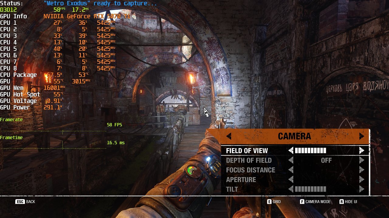 Geforce RTX 5070 Ti Metro Exodus EE 5K DLDSR MSI Afterburner Voltage Frequency Curve OC UV 3 GHz + 32 GTs