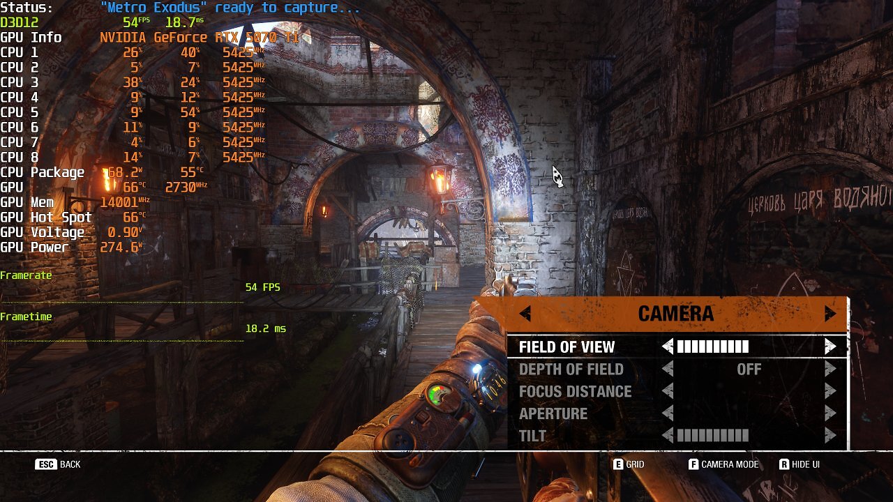 Geforce RTX 5070 Ti Metro Exodus EE 5K DLDSR MSI Afterburner Voltage Frequency Curve UV 0,9 Volt