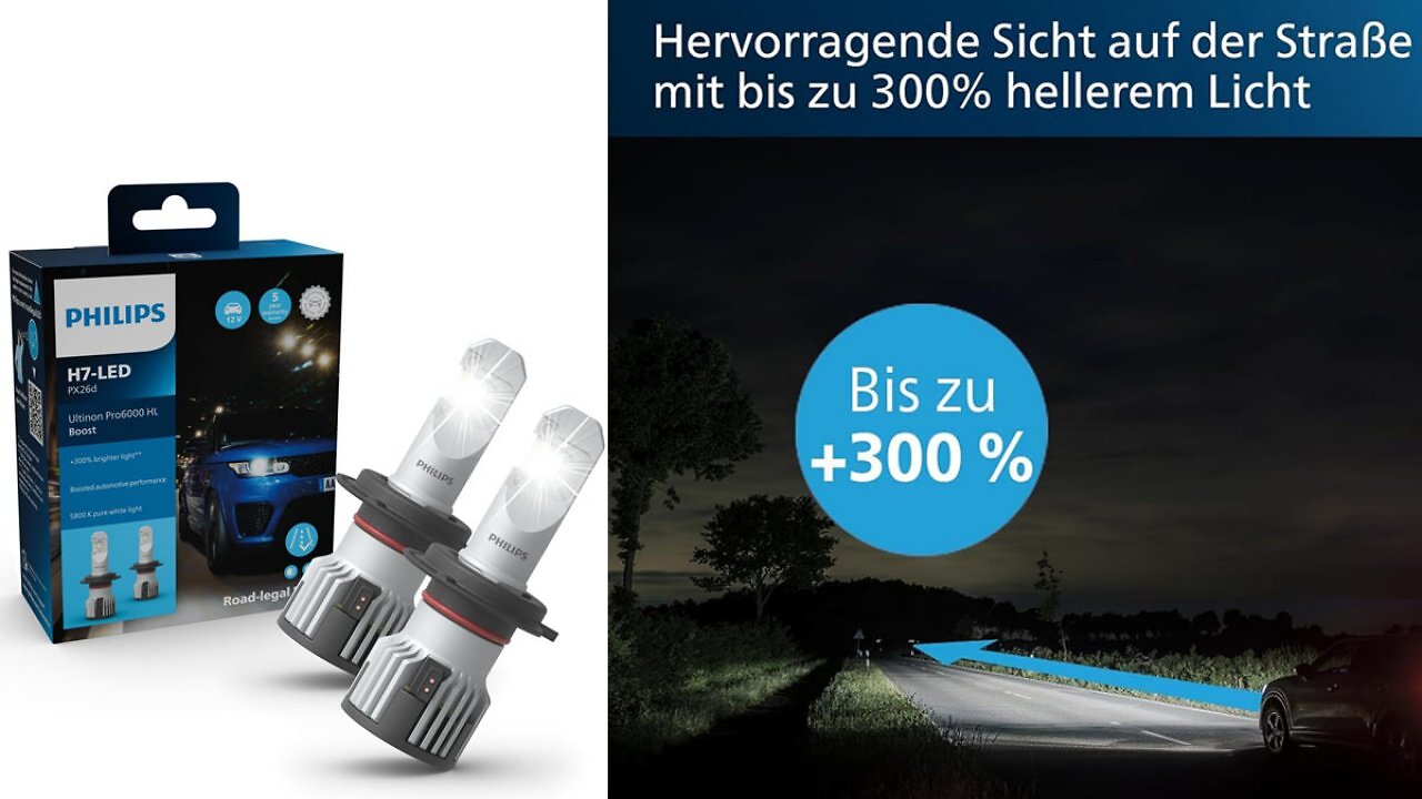 Osram Night Braker zu teuer? LED-Scheinwerferlampen von Philips mit 300% hellerem Licht & Straßenzulassung sind deutlich billiger