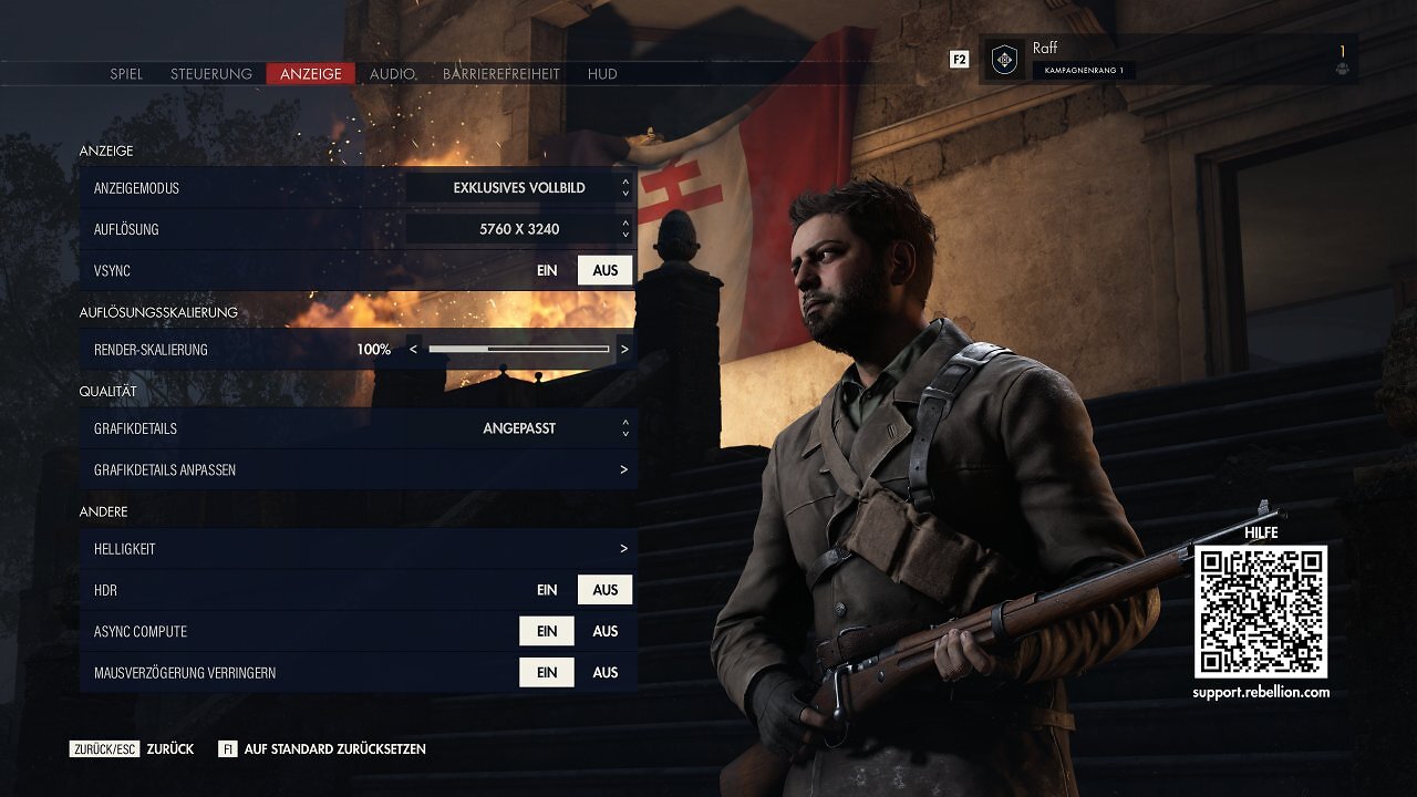 Sniper Elite Resistance Grafikoptionen