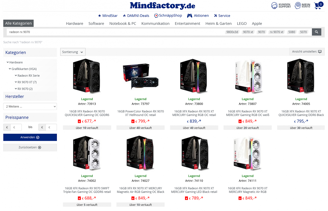 [25/03/2025] Radeon RX 9070 XT bei Mindfactory