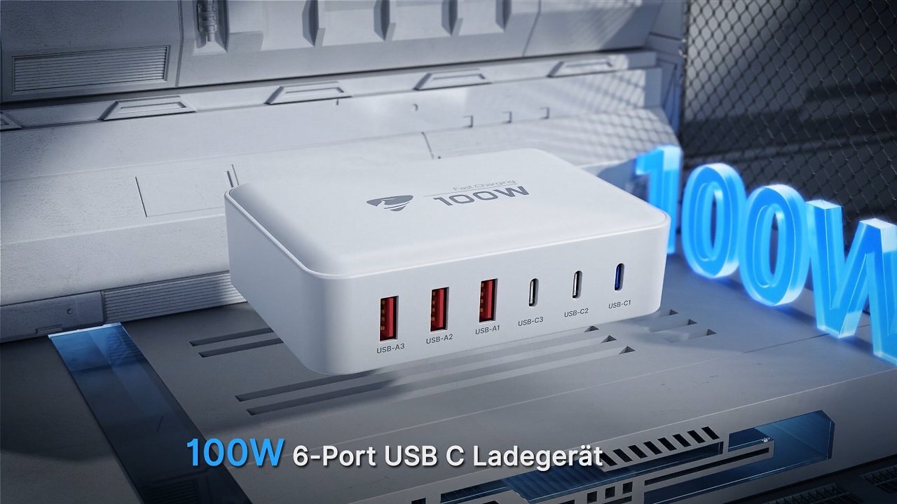 [04/03/2025] Topseller-Ladegerät für alle Geräte: 100W USB-C-Ladegerät mit 6 Ports für 15,99 Euro im Angebot