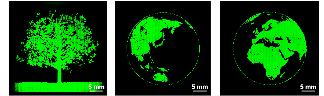 [25/03/2025] Abbildung 5: Bilder von einem Mikro-PeLED-Display mit aktiver Matrix. Quelle: Nature (2025).