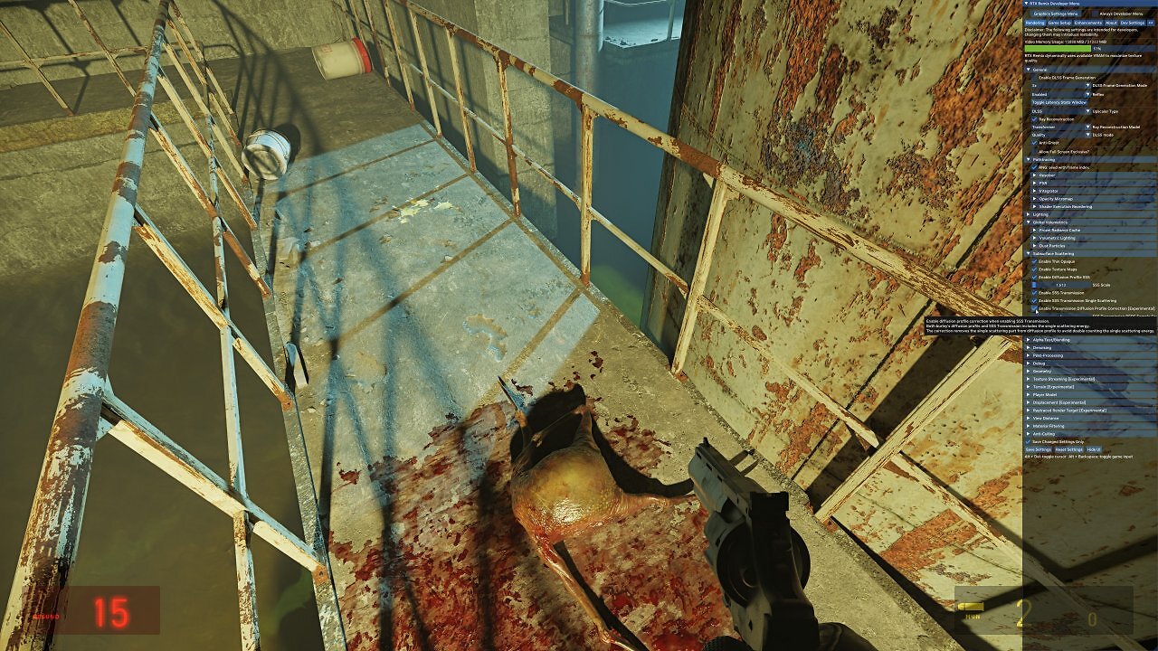 [21/03/2025] Half-Life 2 RTX Demo: Subsurface-Scattering mit per Dev-Menü erweiterter Diffusion und experimenteller Transmission
