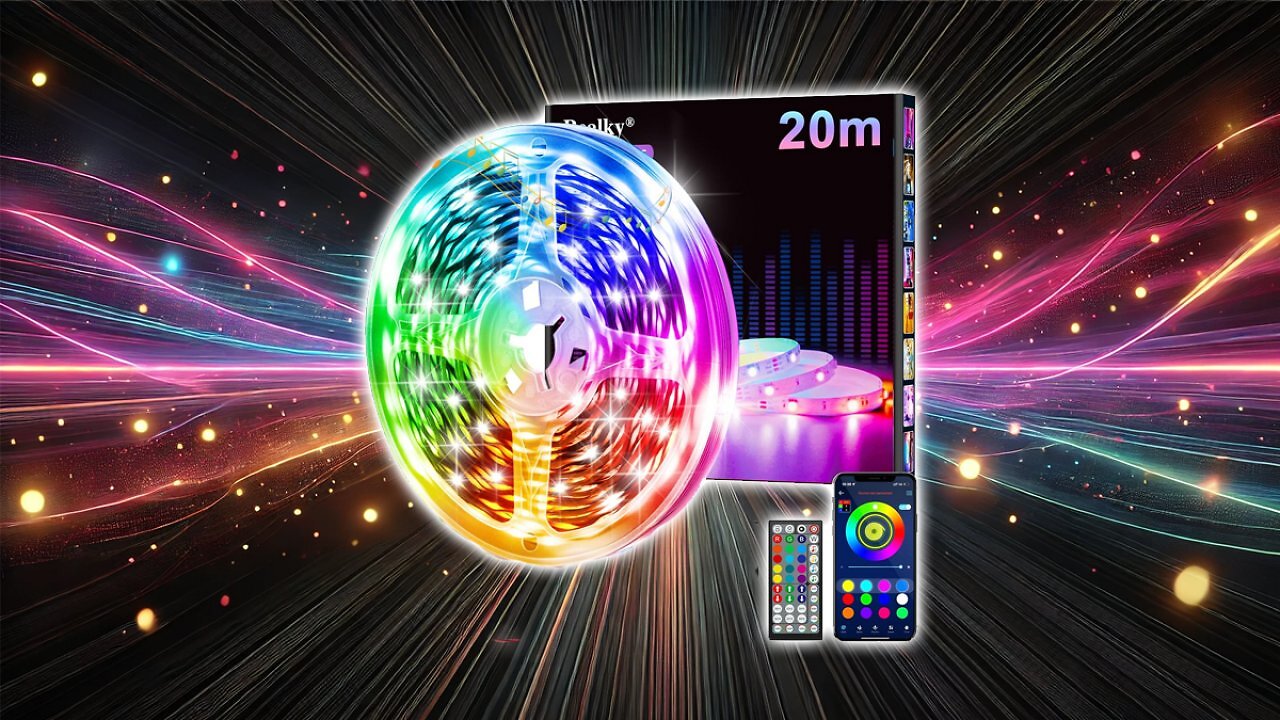 [20/03/2025] LED Strip Streifen 20m mit Fernbedienung & App & Musik Sync, RGB Lichterkette Dimmbar Farbwechsel, Leiste Band Stripes Bluetooth Selbstklebend für Zimmer Deko/Küche/Decke/Gaming/Party Amazon Angebot