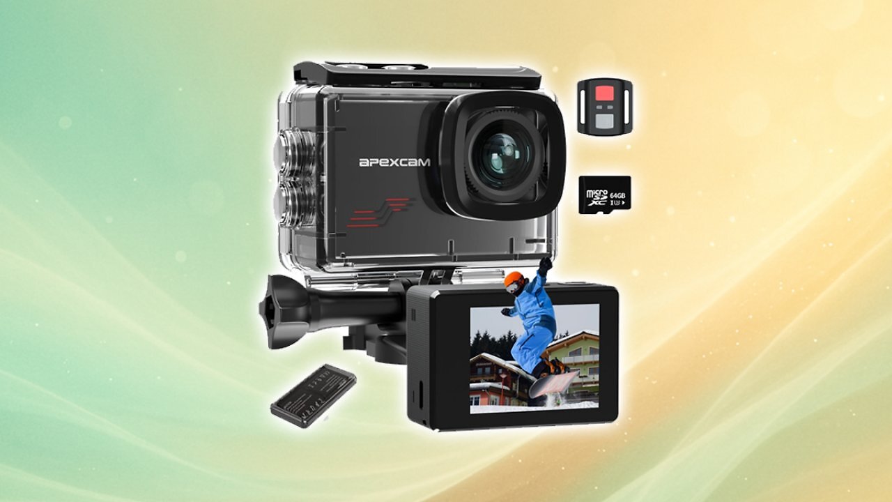 [01/04/2025] Apexcam M80 mit 64G Karte Action Cam 4K60FPS 48MP WLAN Sportskamera Unterwasserkamera 40m Wasserdicht 170 ° Weitwinkel 2.4G Fernbedienung 2x1350mAh Akkus mit Zubehör Halterungs-Set Amazon Angebot