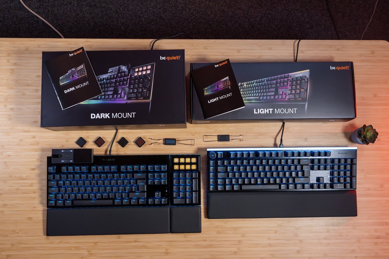 [25/04/2025] Die Be Quiet Light Mount und Dark Mount im Überblick: Beide Tastaturen werden mit Zubehör wie Switch- und Keycap-Entfernern sowie Ersatzschaltern und einer Anleitung ausgeliefert.
