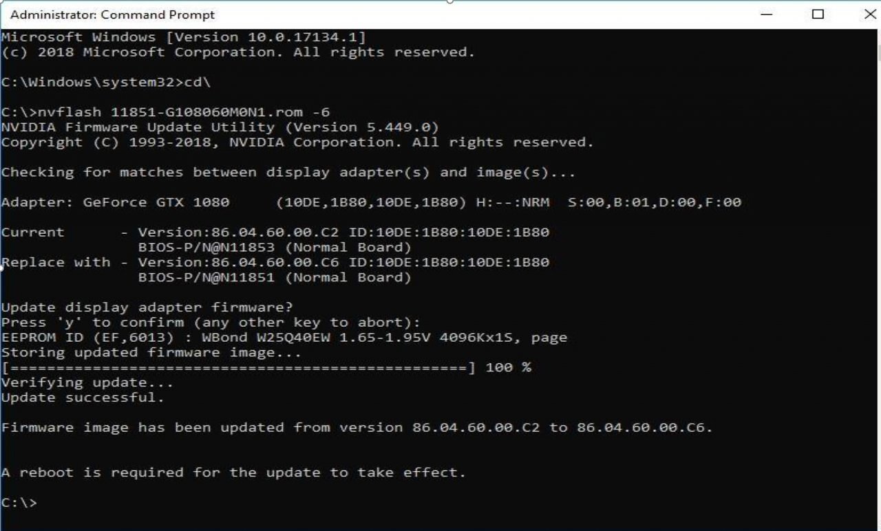[15/04/2025] Erfolgreicher BIOS-Flash per NVFlash: Die Firmware eines GTX-1080-Modells wurde von Version 86.04.600.C2 auf 86.04.60.00. C6 aktualisiert. Nach dem Schreibvorgang ist ein Neustart erforderlich, damit die Änderungen wirksam werden