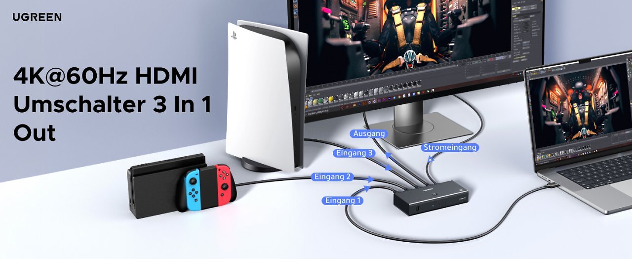 [24/04/2025] Für Laptop & PS5: Amazon verramscht HDMI-Switch mit 3 Eingängen und Fernbedienung