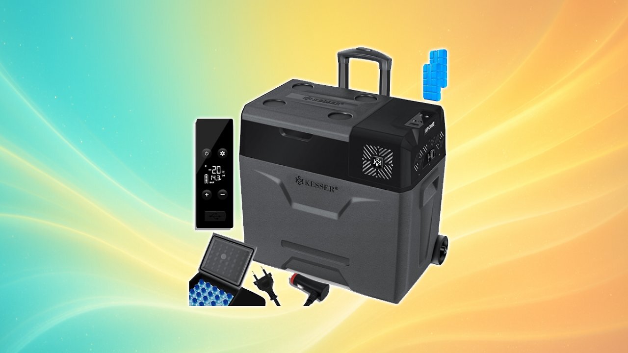 [28/04/2025] KESSER® Kompressor Kühlbox elektrisch Gefrierbox, 50 Liter Mit APP-Steuerung USB-Anschluss 12/24 V 230V, +Teleskopstange, 2x Kühlakkus Räder Kühlschrank Kühlung bis -20 °C für Auto, Lkw, Boot [Energieklasse F] Amazon Angebot
