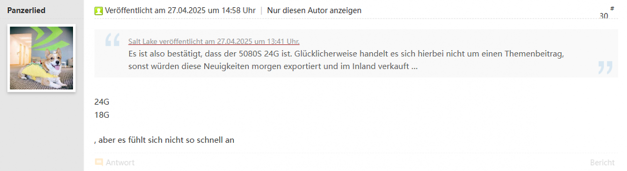 Forum-Posting des Nutzers Panzerlied im Chiphell-Forum.