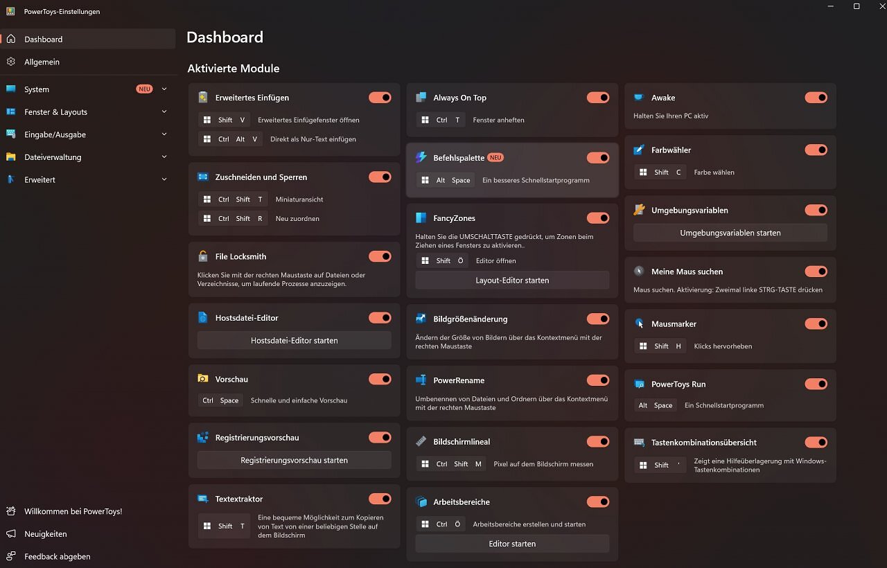 Funktionen der PowerToys