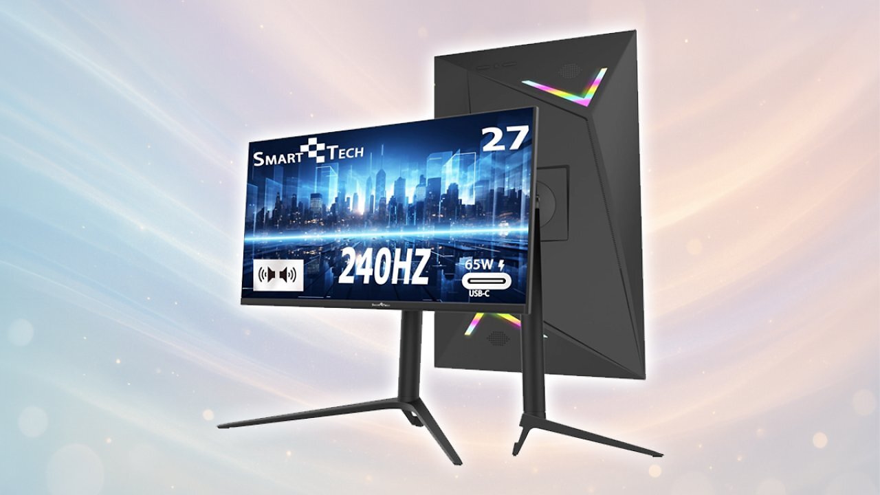 [02/04/2025] Smart Tech 27 Zoll Gaming Monitor, 240Hz, MPRT 1ms, Mit Lautsprechern, Adaptive-Sync, VA Panel, FHD 1080P, 130% sRGB, Höhenverstellbar, Drehbarer，Type-C, HDMI, DP，VESA, PC Bildschirm -Schwarz Amazon Angebot