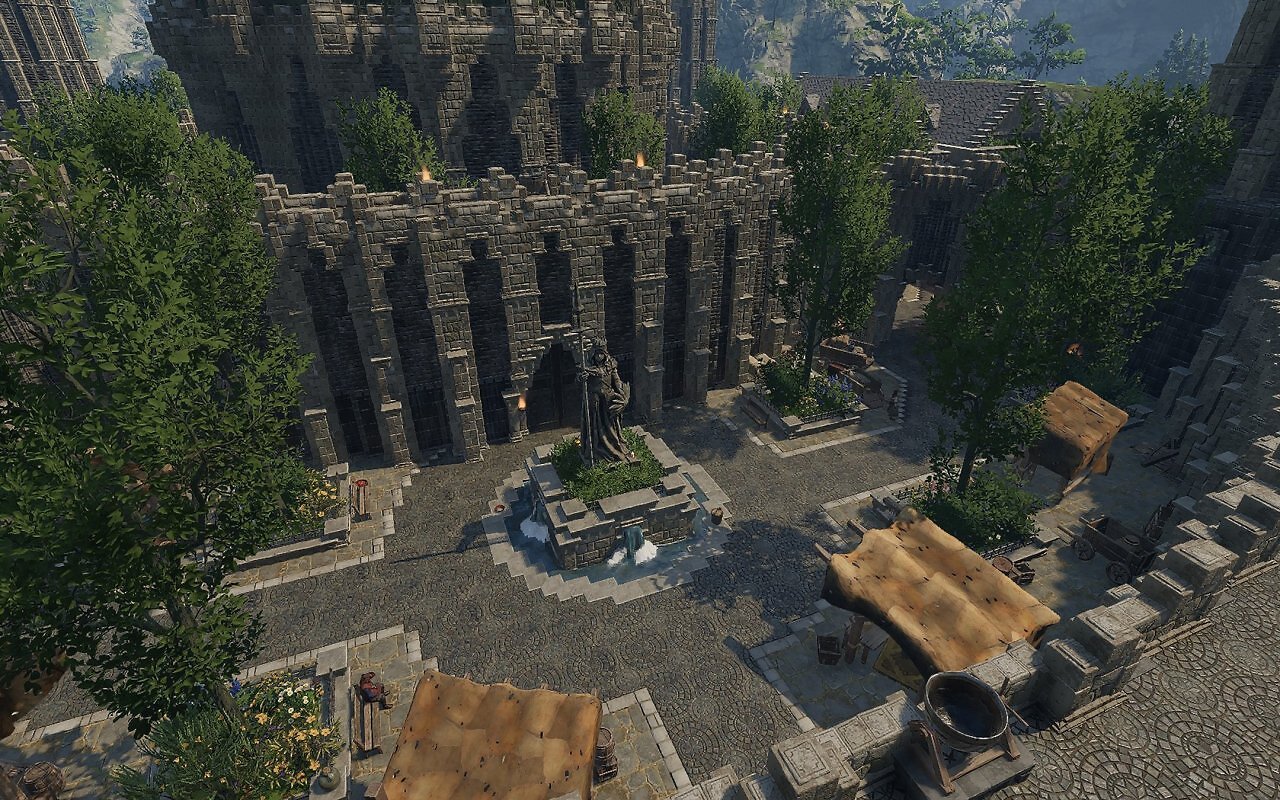 Screenshot von Cyrodiils Kaiserstadt nachgebaut in Enshrouded.