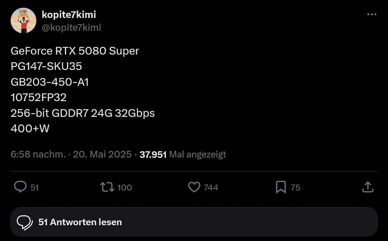 [20/05/2025] Geforce RTX 5080 Super