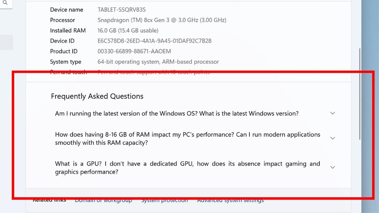 [13/05/2025] So sieht die englische FAQ-Sektion in Windows 11 24H2 aus.