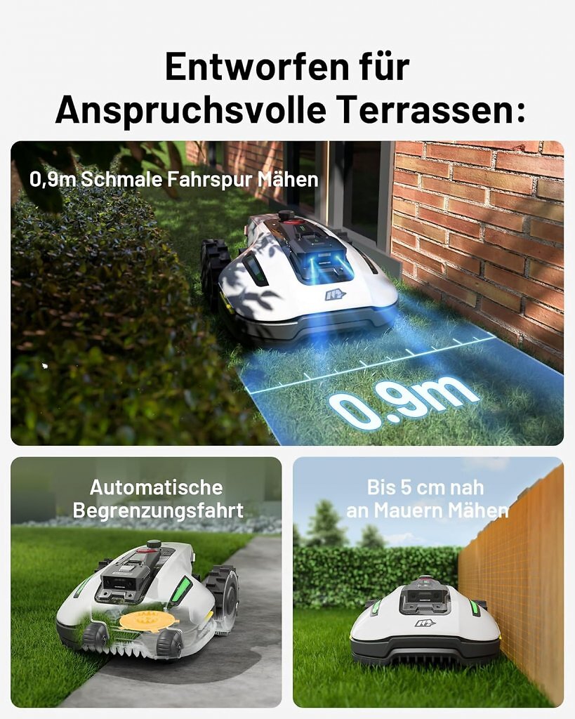 Der topmoderne Mähroboter scheut nicht vor anspruchsvollen Aufgaben zurück.
