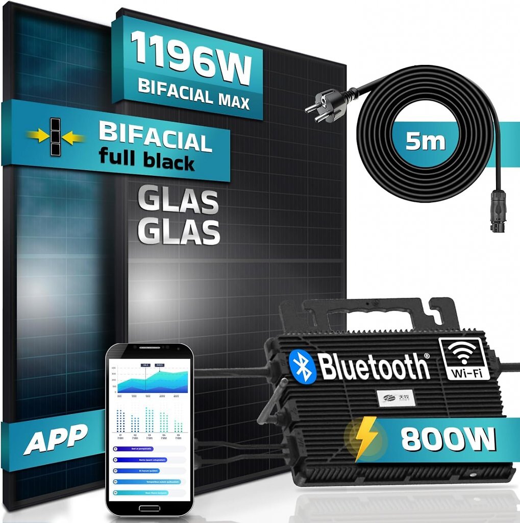 Das 900-Watt-Balkonkraftwerk von Sunniva mit zwei bifazialen Full-Balck-Moudlen ist bei Amazon günstig wie dort nie.