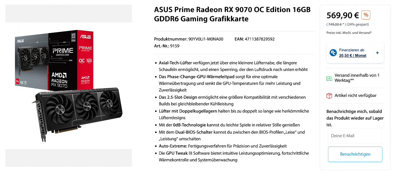 [05/06/2025] Asus Prime Radeon RX 9070 OC