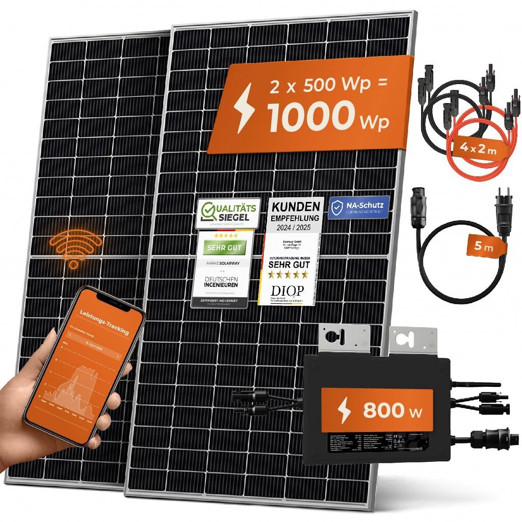 Das 1.000-Watt-Balkonkraftwerk von Solarway hat sich bei Amazon zum neuen Bestseller Nr. 1 gemausert. Es punktet mit seinem Zubehör.