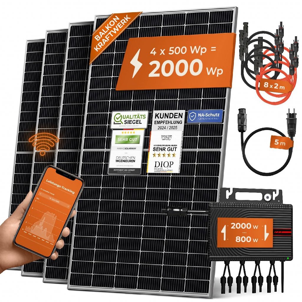 Viel gekauft wurde auch das 2.000-Watt-Balkonkraftwerk von Solarway, das man voll ausfahren darf oder drosselt. Es eignet sich für die Ost-West-Ausrichtung und liefert ein hohes Leistungspolster bei Schlechtwetter.