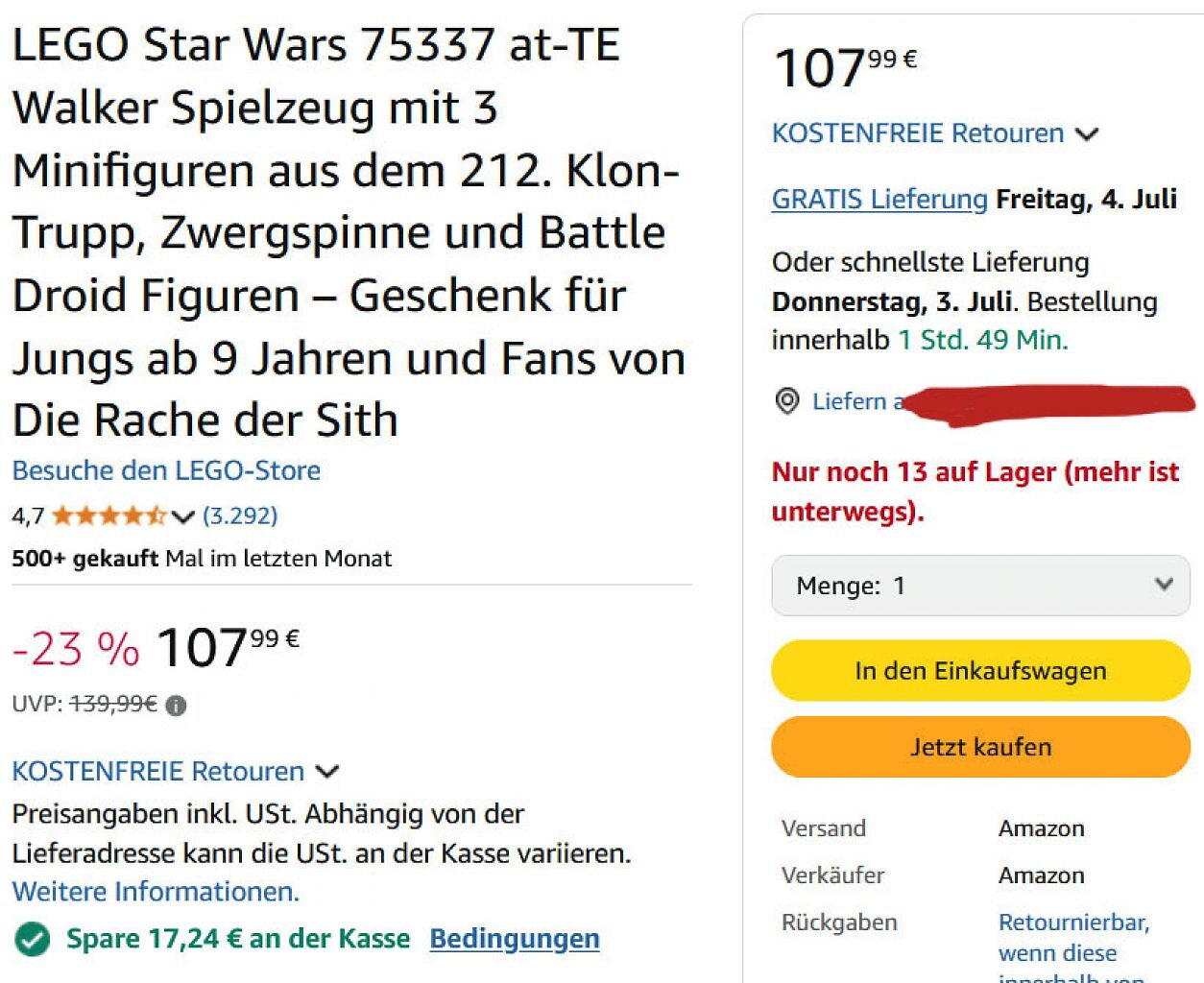 Die Lager um den Lego Star Wars Sale leeren sich bereits.