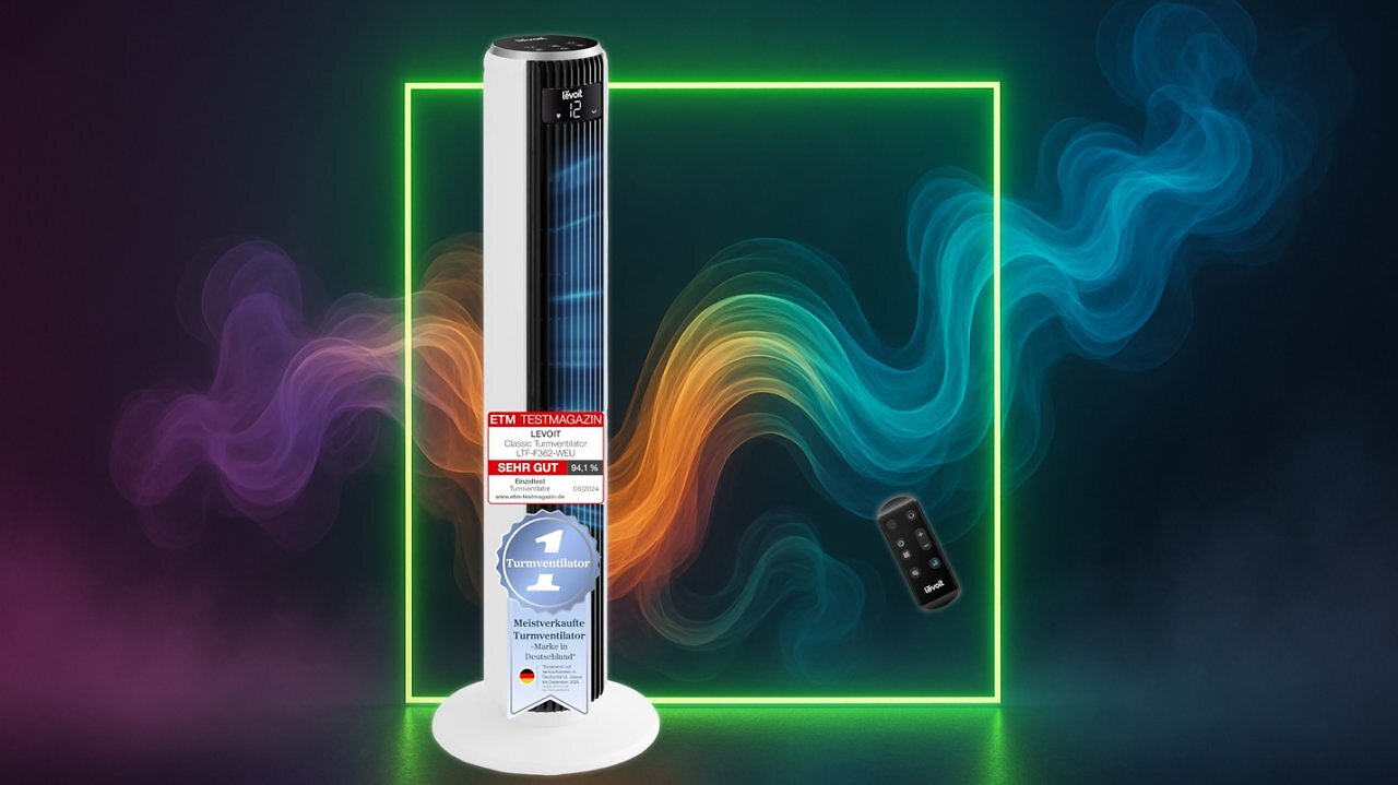 [18/06/2025] Preisschmelze bei Amazon: Turmventilator-Bestseller fliegt für 90 € raus - flüsterleise, über 3.000 Mal bestellt