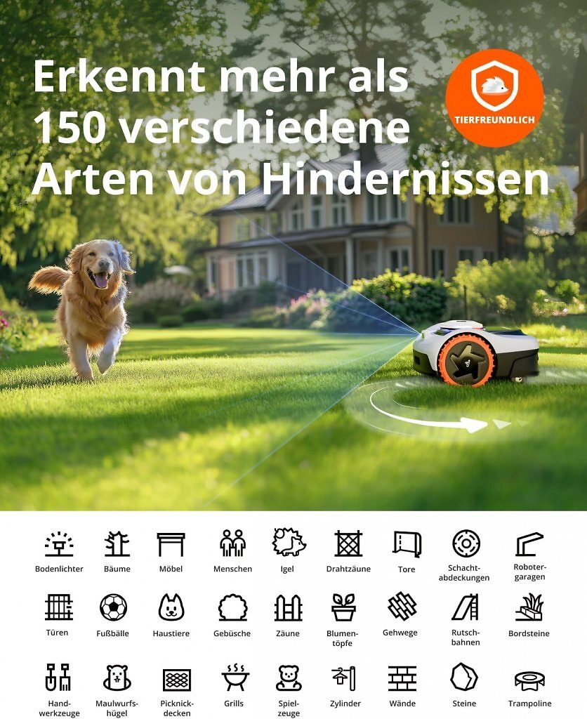 Im Test erkannte der Mähroboter Hindernisse präzise und zuverlässig.
