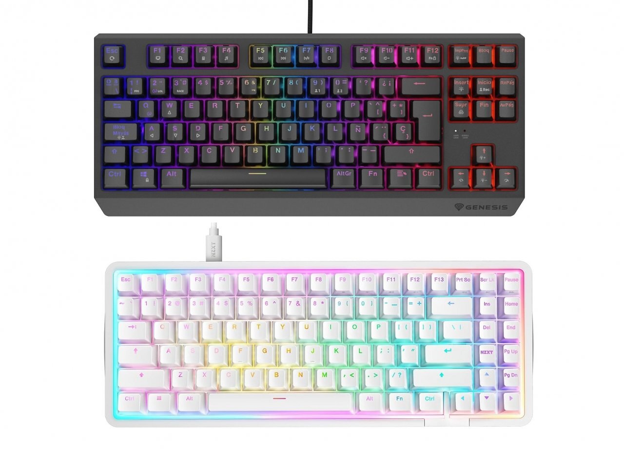 [11/07/2025] Gaming-Tastatur: Tenkeyless oder TKL (88 Tasten): Tenkeyless (TKL) wie bei der Genesis Thor 230 TKL (oben) spart den Nummernblock, behält aber Hauptfeld, Mittelblock und F-Reihe; das Layout bleibt Standard. Die NZXT Function Elite MiniTKL (unten) ist technisch ebenfalls TKL, weicht mit 88 Tasten jedoch ab: Die F-Reihe rückt direkt an die Zahlenreihe, der 13-tastige Mittelblock sitzt sehr nah am Hauptfeld – das erschwert Blindtippern die Office-Arbeit.