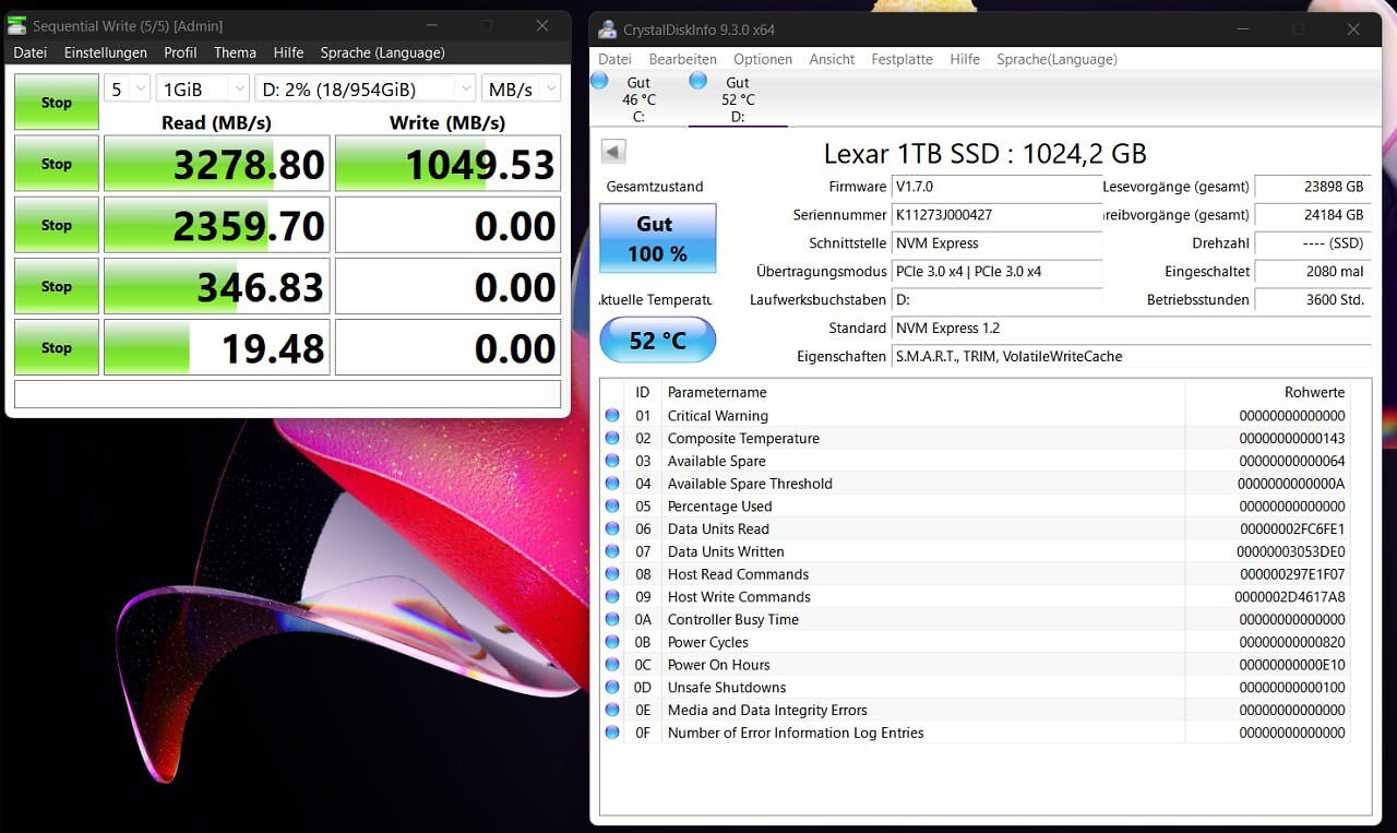 [21/07/2025] Datenrate und Temperatur vom Terramaster D1 SSD Plus USB4 Adapter
