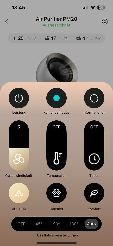 [17/07/2025] In der App gibt es auch alle Funktionen, die ebenfalls auf der beiliegenden Fernbedienung zu finden sind.