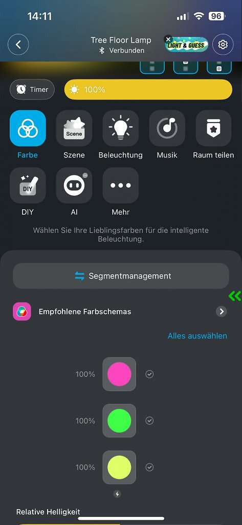 [24/07/2025] Man muss auf die Häkchen rechts neben den Lampen achten, wenn man jede Lampe einzeln einstellen möchte.